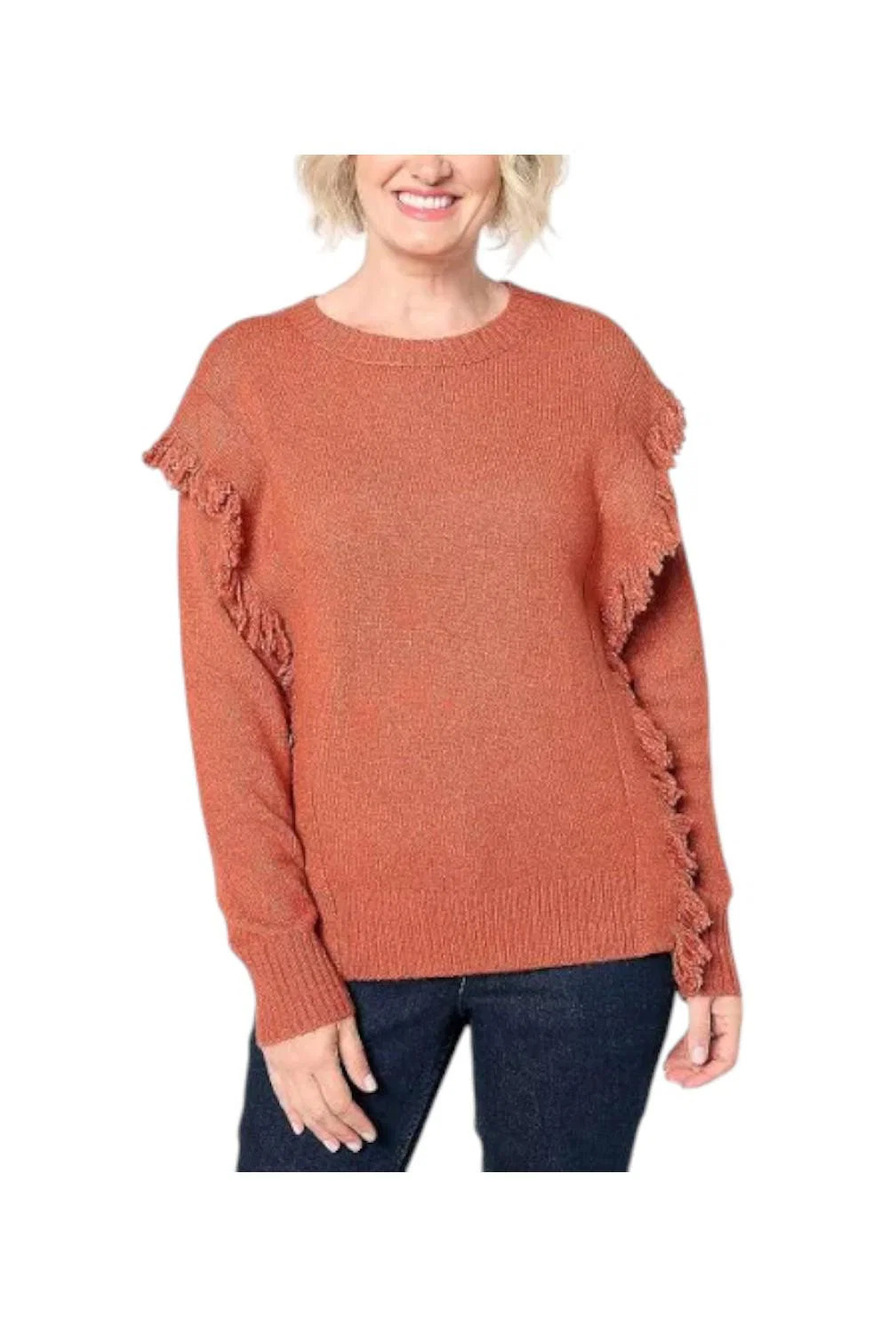 Belle Boho by Kim Gravel Women's Fringe Benefits Sweater Rust - Regular